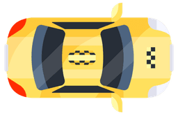 Taxi felülnézeti illusztráció – a taxisofőr útja a Budapesten belüli szolgáltatásra